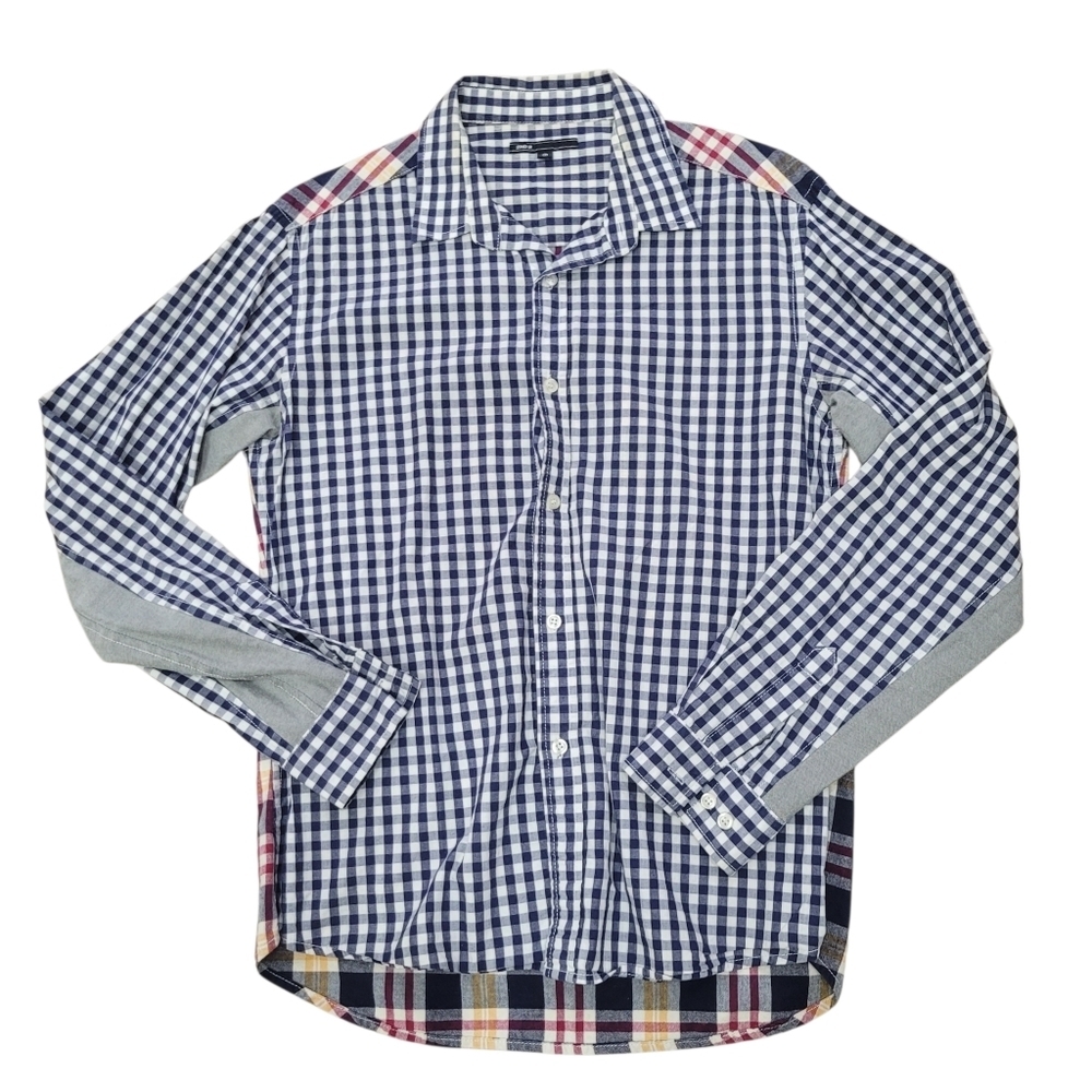 Y2K Grey & Yellow Plaid Pattern Buttons Down Shirt Top Size: M